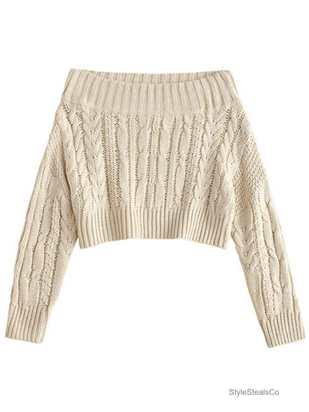 Off Shoulder Batwing Ribbed Knit Crop Sweatshirt Pullover